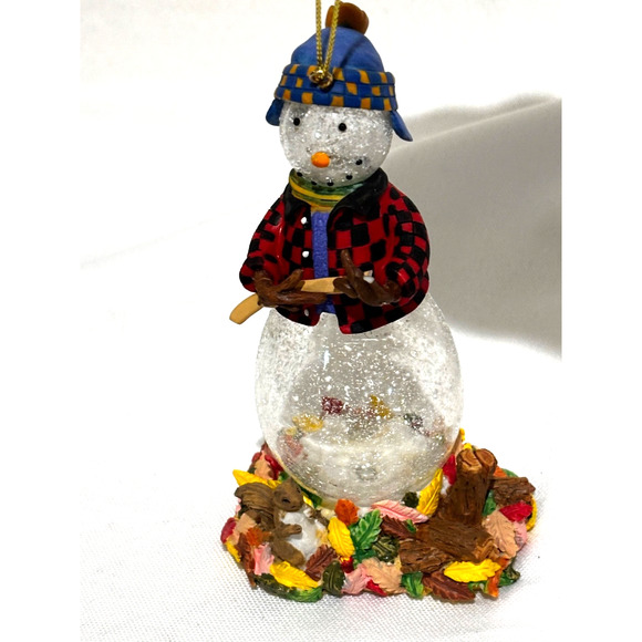 Princess House Glass Snowmen Set wood chopping fall leaves Christmas ornaments - Picture 4 of 7